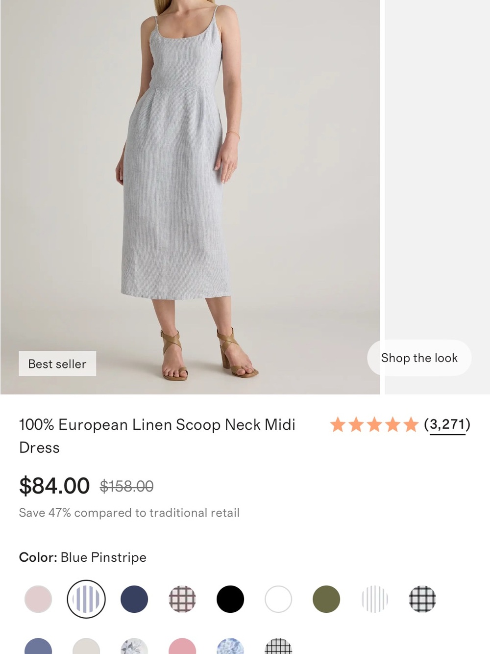 Quince Blue Pinstripe Linen Midi Dress